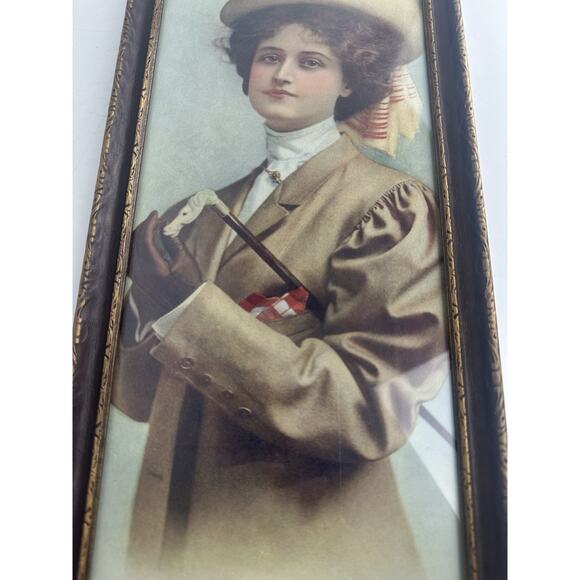 Antique Litho Print Victorian Girl - W/Original Frame & Glass 18”x 8” - Picture 3 of 9